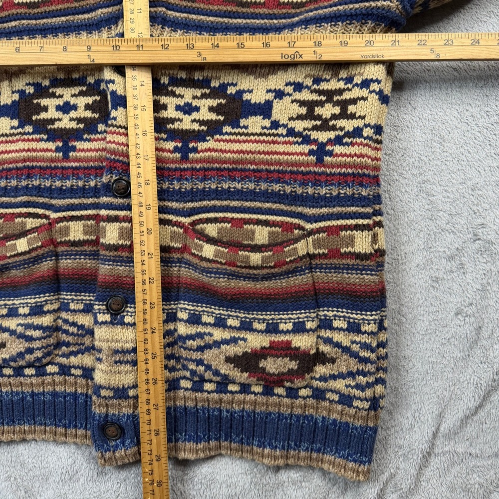 American Eagle Mens Large Southwestern Shawl Collar Button Cardigan Sweater Blue - Picture 12 of 13